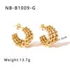 Pendientes transfronterizos nuevos de acero inoxidable chapados en oro de 18 quilates con cuentas redondas de tres capas en forma de C, diseño de nicho, pendientes de temperamento para mujer