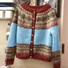 Amazon Suéter de punto jacquard estilo étnico europeo y americano para mujer, cárdigan de punto para otoño e invierno, suéter de un solo botón