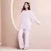 2026 nuevo conjunto de pijama sin costuras de terciopelo a media altura color morado taro para mujer, suave, amigable con la piel, grueso, cálido, conjunto de ropa de estar para invierno
