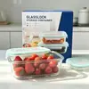 Contenedores de vidrio de borosilicato alto para alimentos, loncheras rectangulares herméticas, cajas de almacenamiento para refrigerador de grado alimenticio, juego de tres