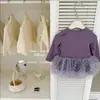 [Le'en Baby] Galáxia Névoa Púrpura! Vestido original de outono com bolinhas, manga longa, laço e saia rodada de tule para meninas