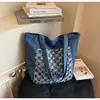 Bolsa Feminina Estilo Coreano Bolsa de Estudante Versátil Xadrez Simples Bolsa de Ombro Satchel Bolsa Grande Ins Grande Capacidade Bolsa de Lona