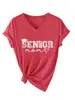 Amazon Ebay Sitio Independiente Moda Casual Versátil para Mujer Cuello en V Sen2027Or Camiseta Básica de Manga Corta tipo Mom