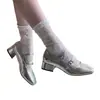 Chuyuji 2026 Novos Sapatos Mary Jane Femininos de Salto Médio Prata com Tira Única e Bico Quadrado, Estilo Francês