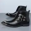 Sapatos masculinos de couro para negócios com padrão de crocodilo bico fino fivela de metal botas curtas estilo britânico toque de couro genuíno sapatos masculinos formais