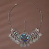 Acessório de Cabeça com Borla Miao Estilo Étnico Retrô, Ornamento de Testa Estilo Exótico Hanfu de Traje Antigo, Corrente de Testa, Brincos de Prata de Xizang, Pulseira para Mulheres