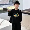 Camiseta de manga larga para niño, 100% algodón, top elegante de cuello redondo holgado para niños, camiseta de moda para niños mayores