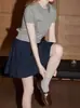 Suéter Suave Ceroso de Manga Corta para Mujer Primavera/Verano 2025 Nuevo Estilo Academia Bordado con Letras Camisa Corta