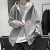 Moletom com capuz e zíper, estilo novo 2026, masculino, forrado com fleece, espessado, oversized, estudantil, versátil, solto, para outono e inverno