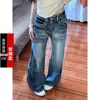 Jeans Flares Petite de Cintura Alta Estilo Retrô Americano para Mulheres, Lavado, Caimento Solto, Emagrecedor, Versátil, Não Apertado nas Pernas, Calça de Barra Reta