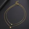 Collar de acero inoxidable de doble capa con cadena de corazón dorado, estilo sencillo y moderno, para mujer.
