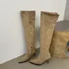 Botas de Tacón Alto Stiletto Puntiagudas 2024 Otoño e Invierno Nuevas Retro Gamuza Delgadas Hasta la Rodilla Doble Uso Botas de Caballero para Mujer