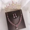 Novia Vestido de Boda Vestido de Cumpleaños Conjunto de Tres Piezas Tocados Corona Transfronteriza Collar Pendientes Accesorios Fijadores de Maquillaje con Pedrería