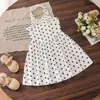Vestido para Meninas Francês Alça Fina Gola Alta Poá Vestido Princesa Verão Novo Estilo Transfronteiriço Estilo Europeu e Americano Vestido Infantil