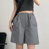 Bermudas de Trabalho Taslan Bambu 2026 para Mulheres, Bermudas de Cinco Pontos de Cintura Alta Largas de Verão, Bermudas Esportivas Estilo Americano Petite de Secagem Rápida