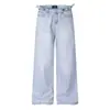 Pantalones de mezclilla lavada desgastada de color claro, estilo callejero vintage, pantalones rectos holgados de pierna ancha, pantalones casuales punk para hombre