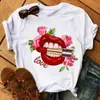 Comercio exterior wish ebay moda europea y americana labios rojos camiseta de manga corta con cuello redondo para mujer talla grande