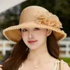 Novo Chapéu de Sol de Organza Estilo Hepburn para Mulheres, Circunferência da Cabeça Grande, Plissado, Elegante, Emagrecimento Facial, Chapéu de Mãe, Chapéu de Pescador Floral