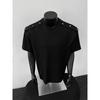 Camiseta Tendência de Manga Curta com Ombreira de Metal Estilo High Street Americano para Homens Verão Jovem Bonito Tendência Top