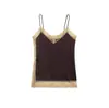 Comércio Exterior Europeu e Americano Transfronteiriço Roupas Femininas Aliexpress Popular Verão Elegante Marrom Escuro Cetim Renda Alça Terno