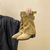 Otoño/Invierno 2026 Nuevo Moda de Comercio Exterior Versátil Chica Picante Americana Pantalones con Remaches Piernas que Aumentan la Altura Punta Puntiaguda Botines Individuales Transfronterizo