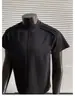 Camiseta Masculina de Algodão Pesado Cor Sólida Oversized Manga Curta com Ombro Normal Estilo Retro Americano para Verão com Toque de Luxo e Pequeno Decote V Meia Manga