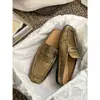 Sandalias Mocasines Planas de Piel de Vaca de Primera Capa Modelo Nuevo 2026 con Patrón de Anguila Unisex Retro Puntera Cuadrada