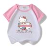 Conjunto de dos piezas de verano con estampado de Hello Kitty para niñas, pantalones cortos de algodón de manga corta y pantalones cortos finos.