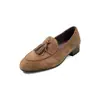 Sapatilhas de Crina de Cavalo de Qualidade Nicho Nova Coleção Primavera 2026 Bico Redondo com Borla Sapatos de Couro Confortáveis de Salto Baixo Versáteis Mocassins