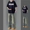 Conjunto de Verão Masculino Americano com Calça de Manga Curta e Jeans High Street Elegante Conjunto de Duas Peças para Estudantes Homens