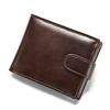 Cartera de cuero genuino para hombre, multifuncional, de primera capa, de piel de vacuno, estilo retro, corta, con cepillo antirrobo.