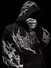 Moletom Americano Breathedivinity com Zíper e Forro de Fleece Outono/Inverno Estilo Escuro Estampa de Caveira Marca Tendência