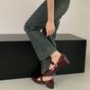 Zapatos Mary Jane de Cuero Genuino Elegantes Retro Estilo Francés Adelgazantes para Mujer con Tacones Gruesos, Punta Cuadrada, Boca Baja y Tacones Altos