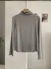 KEKEZOON 2026 principios de otoño nueva camiseta versátil de color liso con cuello con volantes, hombro normal, manga larga, corte ajustado 9016
