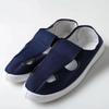 Suministro de zapatos de PVC azul y blanco de cuatro agujeros antiestáticos para trabajo, zapatos libres de polvo, suela suave, transpirables, cómodos, zapatos de trabajo