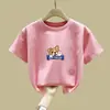 2186 # Camiseta de Algodão Manga Curta para Meninas Crianças Filhote Fofo Novas Tops de Verão para Meninos Manga Meia Crianças