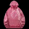 Sudadera con Capucha Rosa Vintage Y2K Picante con Estampado de Tótem de Espinas, Sudadera Unisex Ajustada