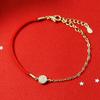 Pulsera de doble capa de cuerda roja de becerro para mujer, diseño simple de nicho, con un lindo círculo geométrico con incrustaciones de diamantes, estilo coreano.