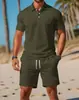 Traje Deportivo Casual de Verano para Hombre, Conjunto de Dos Piezas con Camisa Polo de Manga Corta y Shorts de Color Sólido, Nuevo Estilo Transfronterizo Europeo y Americano, En Stock