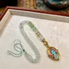Conjunto de Colar Thangka Tara Verde Pintado à Mão do Nepal e Xizang