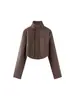Jaqueta Popular Estilo Z Europeia e Americana Aliexpress Roupas Femininas Espinha de Peixe Couro PU Slim Fit Transfronteiriça Preto Marrom Escuro Outros Za