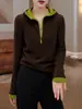 Sudadera con Capucha de Bloques de Color para Primavera para Mujer, Nuevo Estilo de Moda con Cuello de Media Cremallera, Cálida Informal de Manga Larga