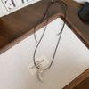 Collar de Cordón de Cuero Negro Estilo Coreano Bolsa de Ganado para Mujer 2024 Nuevo Versátil Elegante Largo Cadena de Lana Cadena para Clavícula Accesorios