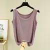 Colete feminino de modal liso para o verão com gola U, peça íntima simples sem mangas, regata justa, blusa de base fina plus size