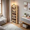 Zapatero para Entrada de Casa, Gabinete de Zapatos Simple Estrecho de Múltiples Niveles para Interiores, Estante Pequeño de Almacenamiento de Zapatos de Madera Maciza
