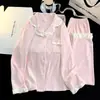 Pijama cálido engrosado con volantes para mujer, temporada de otoño e invierno, cárdigan, color liso, suave y esponjoso, ropa de casa con terciopelo, se puede usar afuera