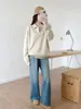 Suéter de punto estilo polo coreano para mujer, holgado y grueso, adecuado para otoño e invierno, con cuello camisero, se puede usar como capa base