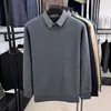 Invierno Nuevo Estilo Terciopelo Hombres Falso Dos Piezas Tejido de Punto Mediana Edad Solapa Engrosado Cálido Manga Larga Ropa Interior de Punto para Hombres