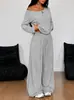 Popular conjunto de punto liso europeo y americano de Amazon: conjunto informal de dos piezas para chicas a la moda, compuesto por un top holgado de manga larga y pantalones rectos de cintura alta