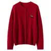 Cardigan de Cachemira 100% Puro Cuello Redondo Estilo Sencillo Suéter para Mujer Otoño Invierno Bordado de Caballo Pequeño Holgado Versátil Prendas de Punto Ropa de Abrigo